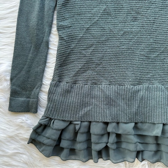NWOT soft surroundings teal gray blue knit ruffle trim tunic sweater scoop neck - Picture 2 of 9